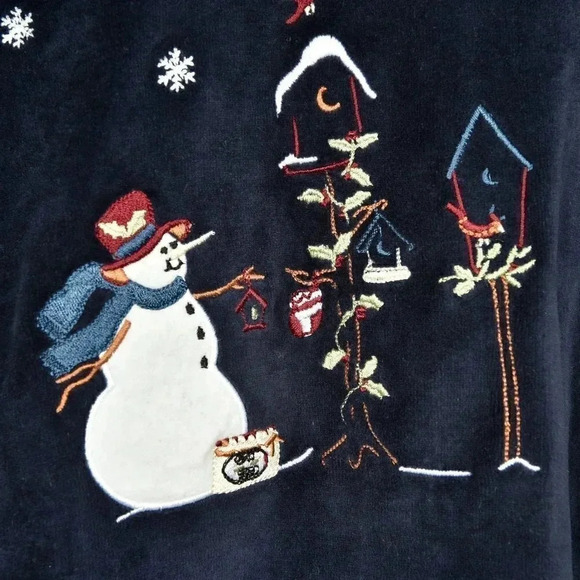 NWOT Vintage Cottage Cove Velvet Blue Ugly Christmas Sweater  Embroidered Medium - Picture 3 of 8
